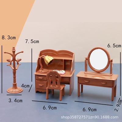 Uroczy Miniaturowy Zestaw Mebli do Sypialni Domku dla Lalek Toaletka Krzesło Biurko Model Małe Ozdoby Dom do Zabawy Zabawki dla Dzieci