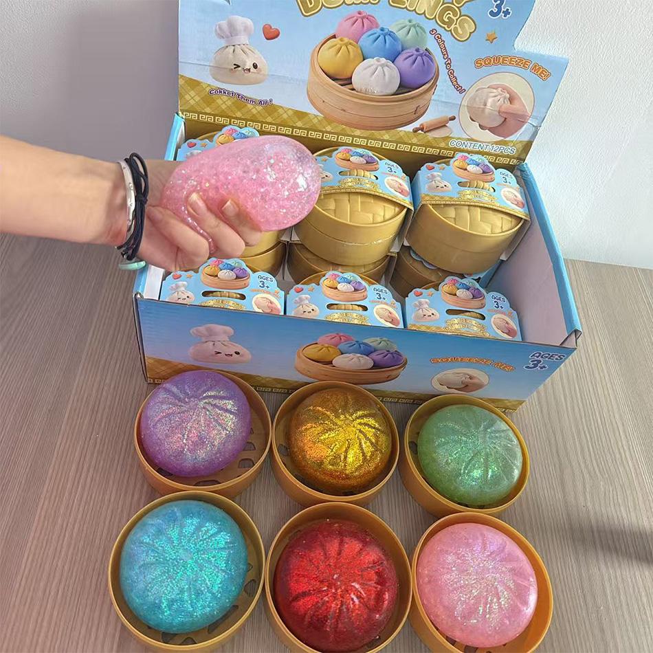 Glitter dumpling squishies Glitter Dumpling Squishy with Box Dumplings Sensory Dumpling Pressure Toy for Stress Relief