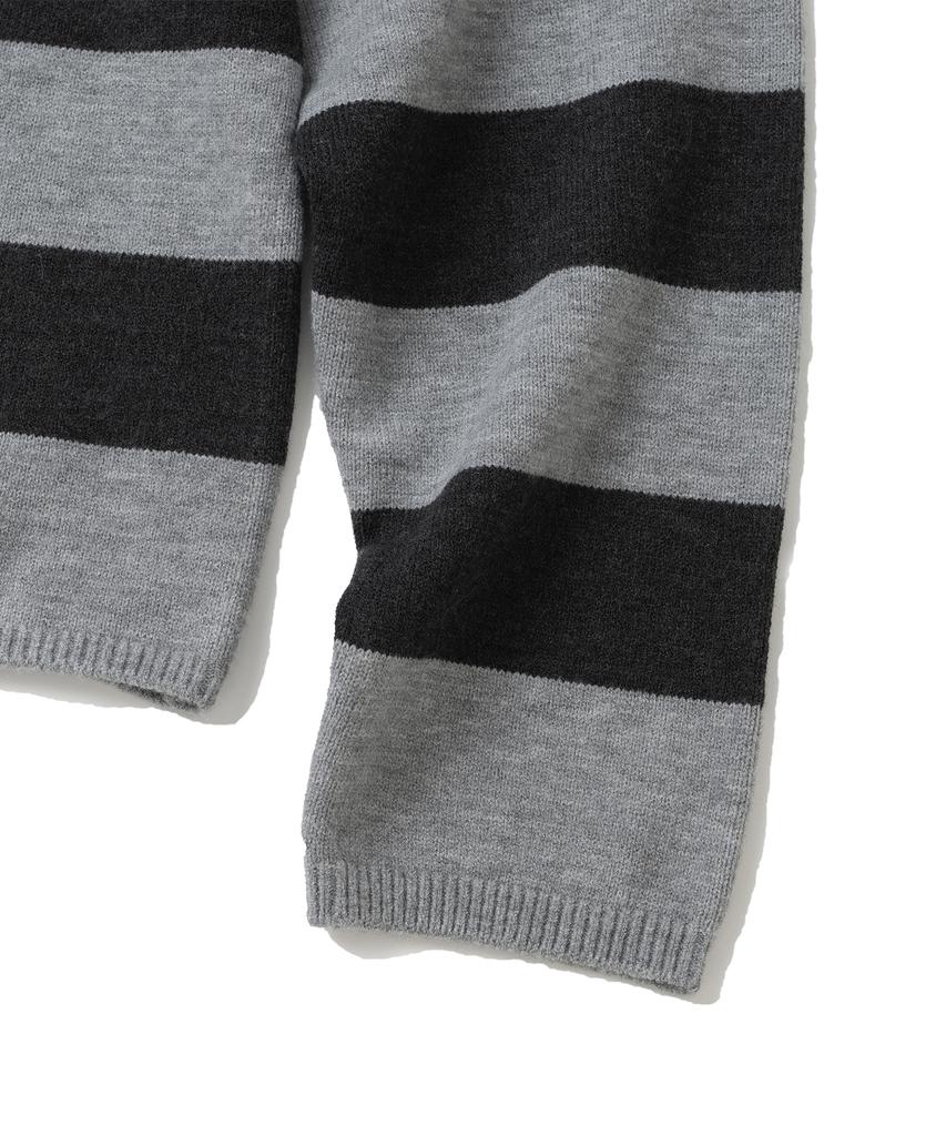 KNITTED (Unisex) Striped Rugby Collar Knit Black
