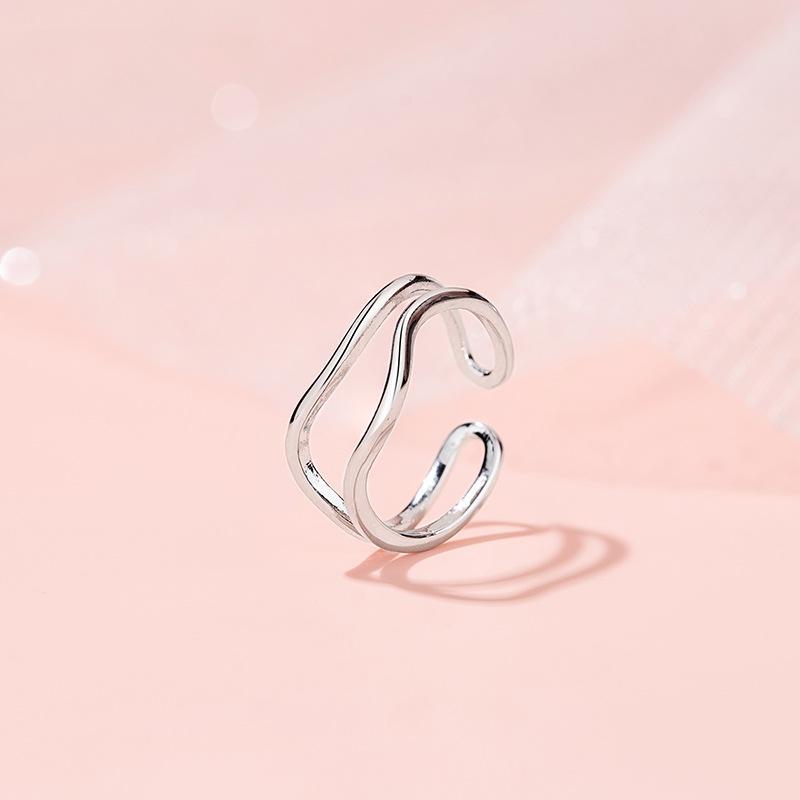 New Personality 925 Sterling Silver Wavy Double-layer Adjustable Irregular Metal Lines Ring for Woman Man Jewelry Accessory Gift