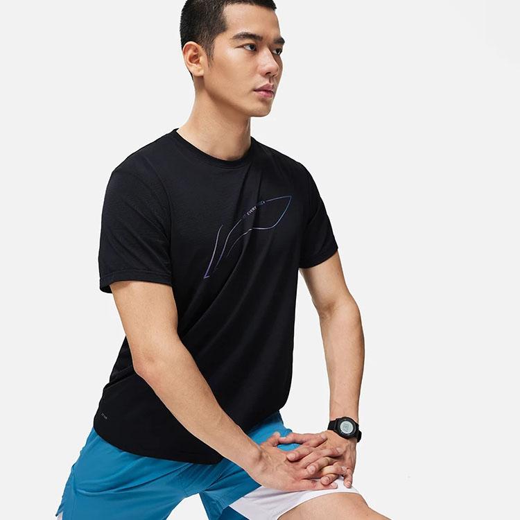 Li-Ning Running Series Logo Print Crew Neck Short Sleeve T-Shirt Men Tops Black ATST073-1