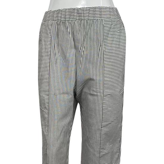 Women Casual Trousers Mid-rise Jacquard Striped Print Long Pants with Pockets Straight Fit Oxford Cloth Pants