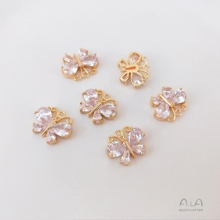 14K Gold-Filled Zircon Butterfly Pendant Charm for DIY Jewelry