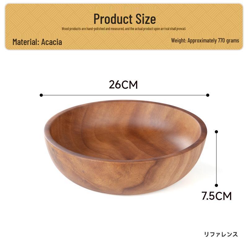 Acacia Wood Salad and Rice Bowl - Large Round Wooden Basin Tableware