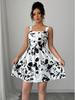 Elegant Bohemian Print A-Line Spaghetti Strap Dress - Backless, Waist-Cinched, Summer Vacation Style