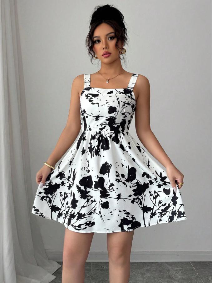 Elegant Bohemian Print A-Line Spaghetti Strap Dress - Backless, Waist-Cinched, Summer Vacation Style