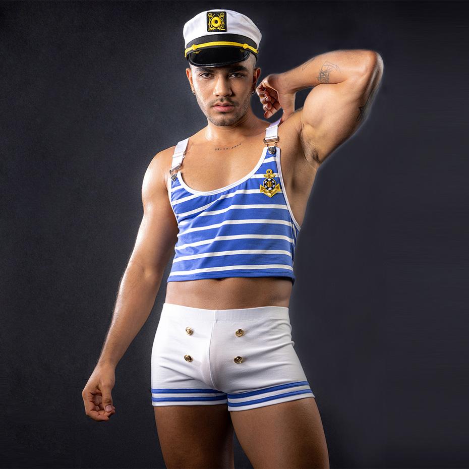 JSY Sexy Sailor Uniform Cosplay Lingerie Men Underwear Blue Vest Bodysuit Erotic Lingerie Porno Costumes Sexy Role Play Outfits