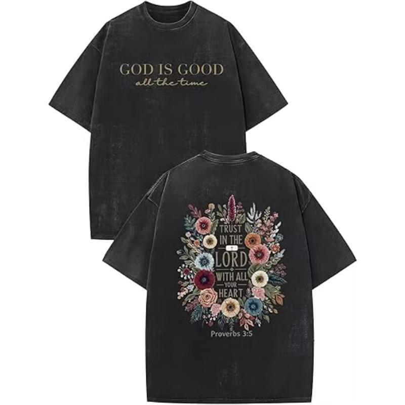 Christian Shirts GOD Is Good Graphic Tees Cross Bible Dove Jesus Religious Tshirt Retro Washed Tops Unisex Casual Tops