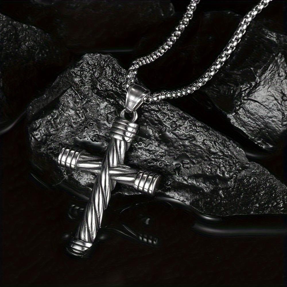 Punk Simple Spiral Cross Pendant Necklace For Men Women Biker Stainless Steel Necklace Men