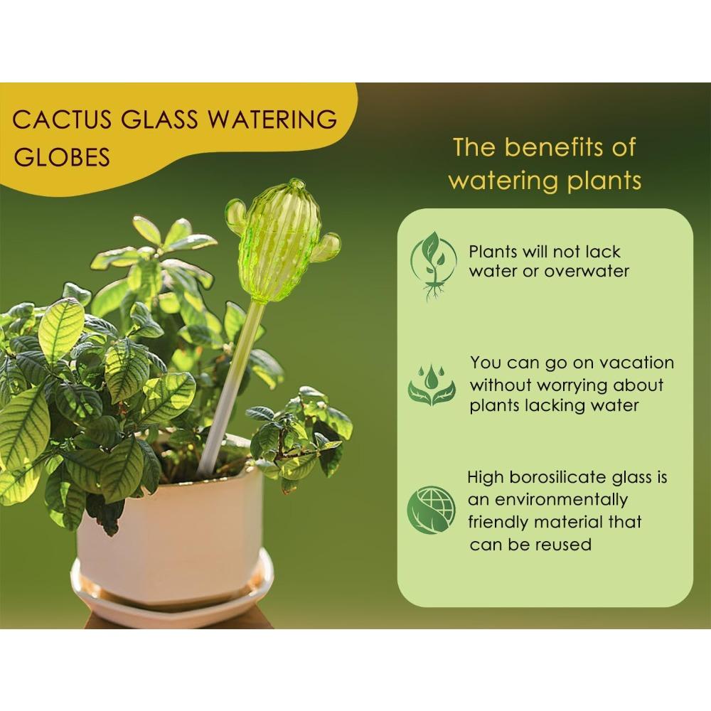 2pcs Self Watering Globes Cactus Shape Glass Plant Watering Globes Self Watering Planter Insert Cacti Plant Watering Devices Automatic Plant