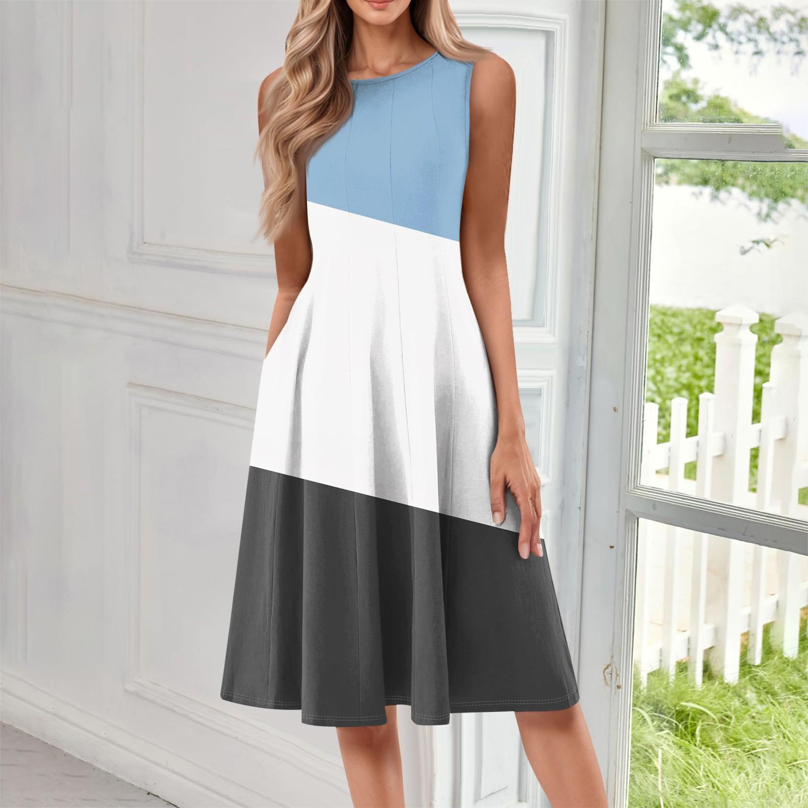 

Женское повседневное модное платье миди с круглым вырезом без рукавов и принтом XL белый