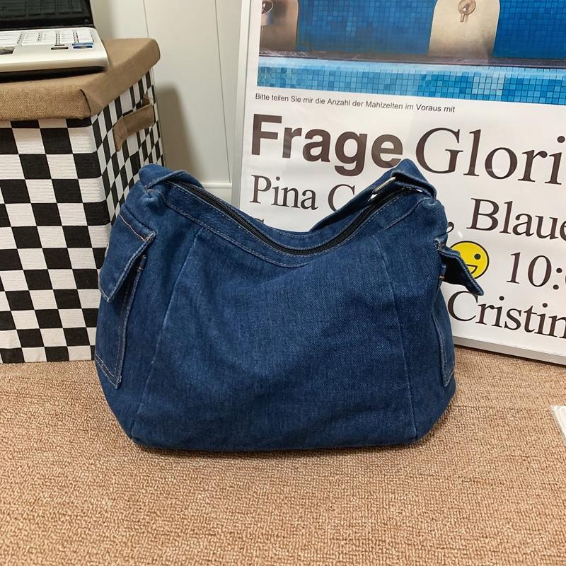 Denimveske Ensfarget Dame Skulderveske Crossbody-veske