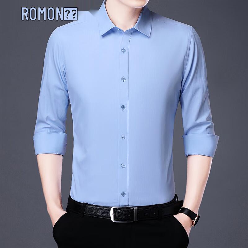 ROMON Men s Solid Long Sleeve Casual Shirt XL