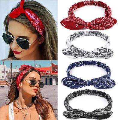 Vintage Kreuzknoten Elastische Haarbänder Turban Bandanas Mädchen Haar Hände Haar Zubehör Boho Frauen Weiche Paisley Print Stirnbänder