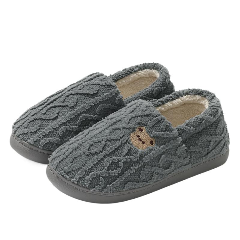 Home Cotton Slippers Women's Winter Bag with Cute Cartoon Teddy Bear Indoor Home Plush Warm Fur Slippers Men
