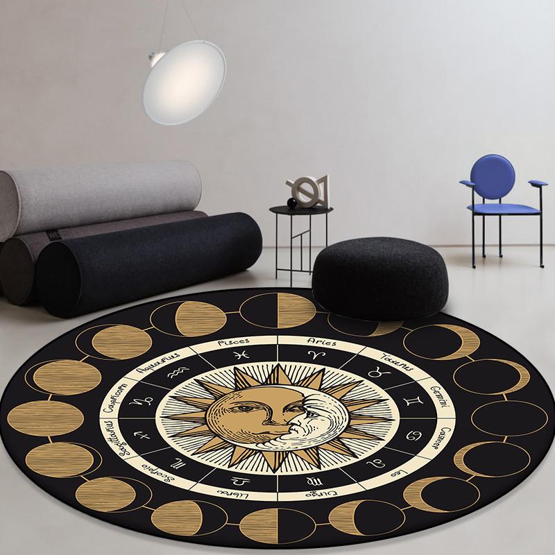 Sun Moon Constellation Printing Pattern Circular Floor Mat Suitable for Home Living Room Bedroom Carpet Non Slip Floor Mat