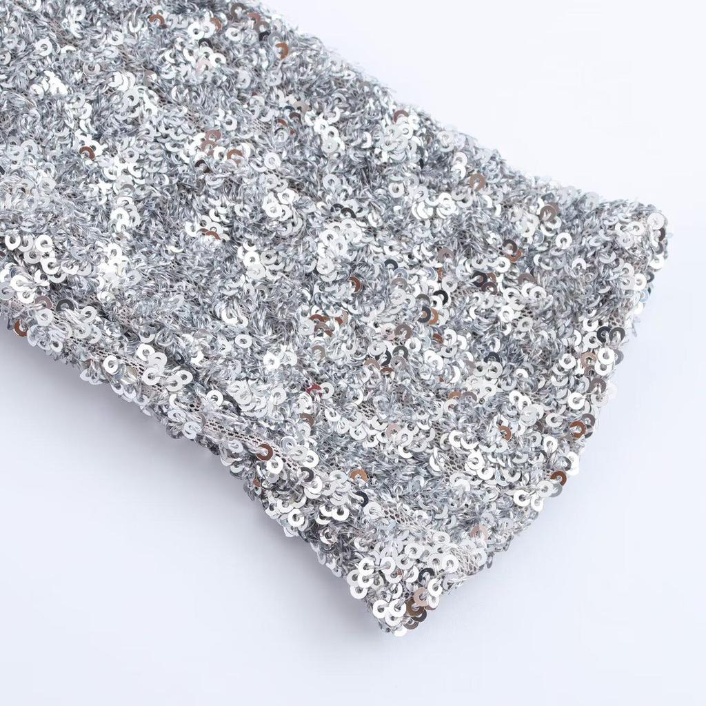 Slim-Fit Sequin V-Neck Long-Sleeve Retro Jumpsuit for Women