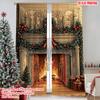 2pcs 2D Flat Printing Merry Christmas Popular Curtains Antique Christmas Fireplace Versatile Fabric Without Electricity Holiday