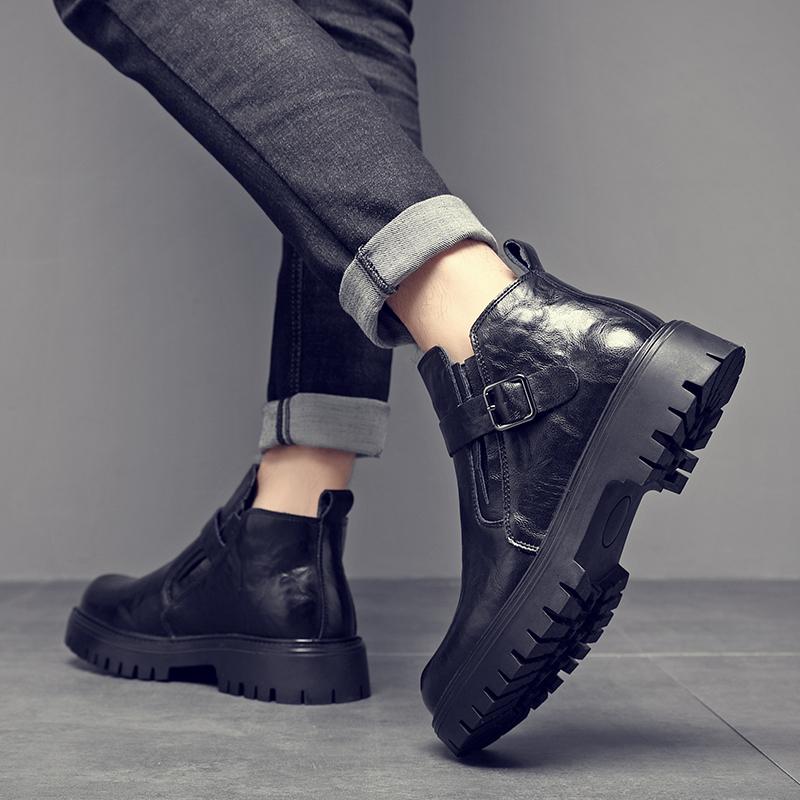 Mode Zaken Heren Botas Comfortabele Hoge Schoenen Modieuze Metalen Gesp Enkellaarsjes Sneakers Casual Leer Mannelijke Chelsea Boots