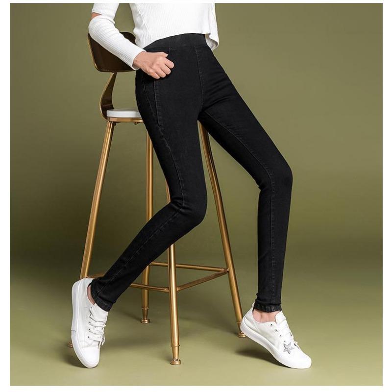 Fleece Jeans Dámské podzimní kalhoty s vysokým pasem v nadměrné velikosti s elastickým pasem