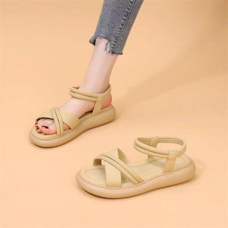 

Sandals women s summer 2024 new one-word strap not tired feet flat shoes cross Roman shoes niche beach sandals 40 хакі