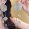 Silver Needle Metal Round Pattern Fringed Earrings Niche Design Temperament Earrings Exaggerated Unique Design Earrings Women