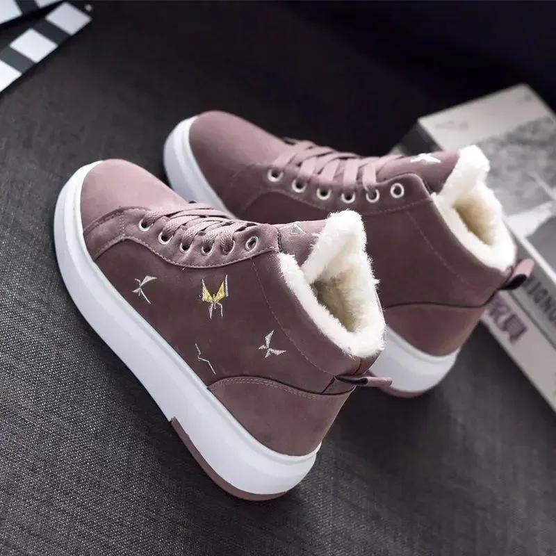 Fashion 2025Winter Boots Women Ankle Boots Warm PU Plush Winter Woman Shoes Sneakers Flats Lace Up Ladies Shoes Women Short Snow Boots