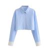 Kaslead New Arrival Women's Clothing Fashion Style Fashion Contrast Color Long Sleeves Stripes Short Shirt Casual Shorts