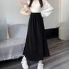Autumn Winter Women's Fleece-Lined Thickened Corduroy Midi Skirt Retro High Waist Slim-Fit A-Line Long Skirt