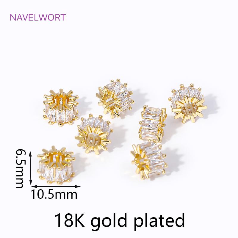 18K Gold Plated Brass Big Hole Round Spacer Beads Shiny Crystal Beads Separators For DIY Beading Jewelry Making Accessories
