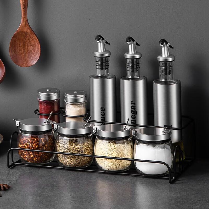 Meichu 11-Piece Stainless Steel & Glass Seasoning Set