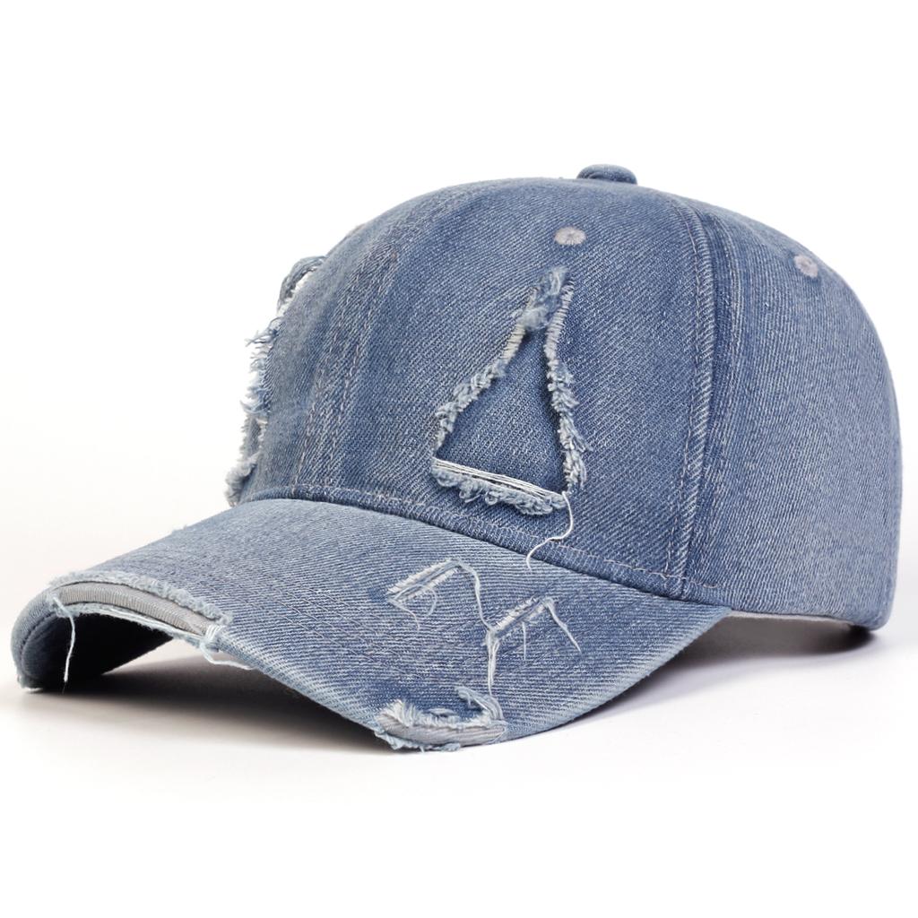 Men Vintage Edge Holes Denim Baseball Cap Outdoor Adjustable Sunscreen Leisure Hat Spring Autumn Travel Tourism Beach Vacation