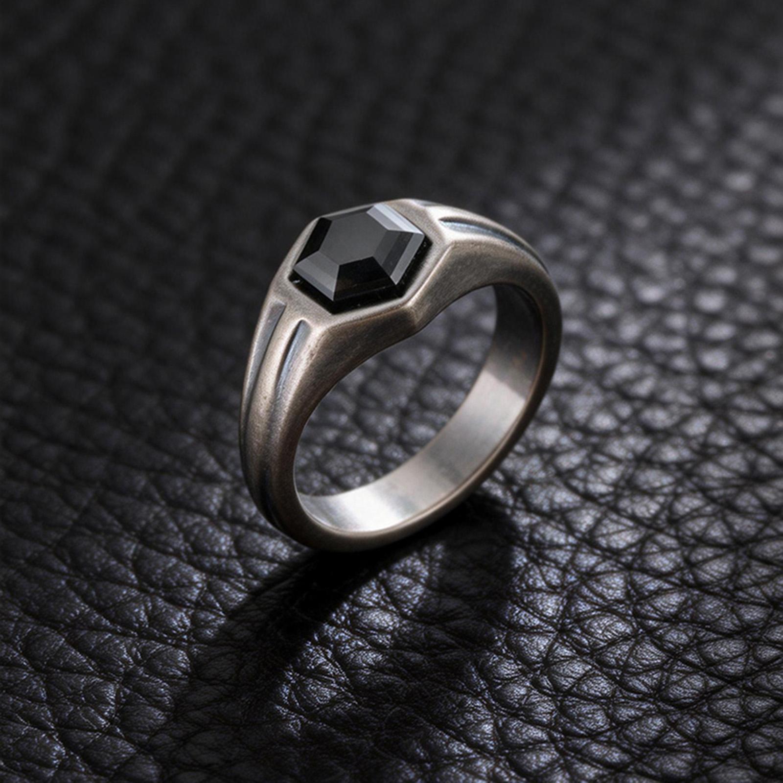 

Vnox Hexagon Black Zircon Ring for Men, Gray Stainless Steel Geometric Band, Punk Statement Rings Jewelry for Wedding Party Gift 7