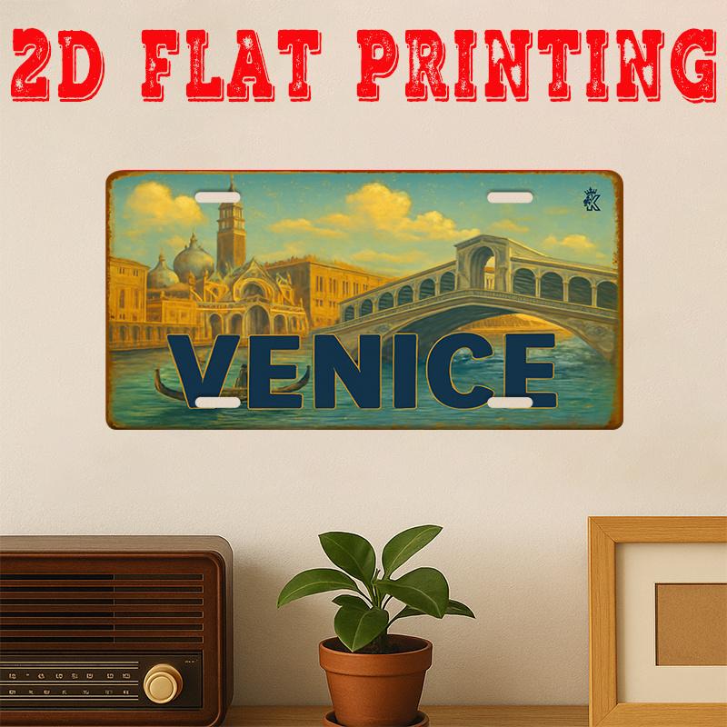 D Flat pc Vintage Venice Italy Metal Wall Art Sign ItalianThemed Rialto Bridge  Gondola Decor Durable Plaque for Home 15x30cm(5.9x7.8inch)