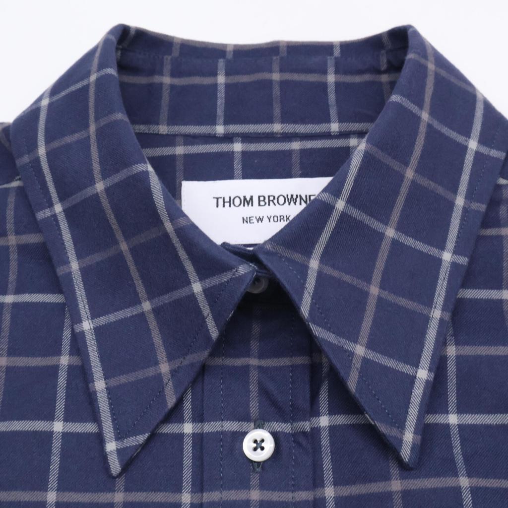 THOM BROWNE Tattersal Check Flannel Easy Fit Shirt tops 40 NavyUsed