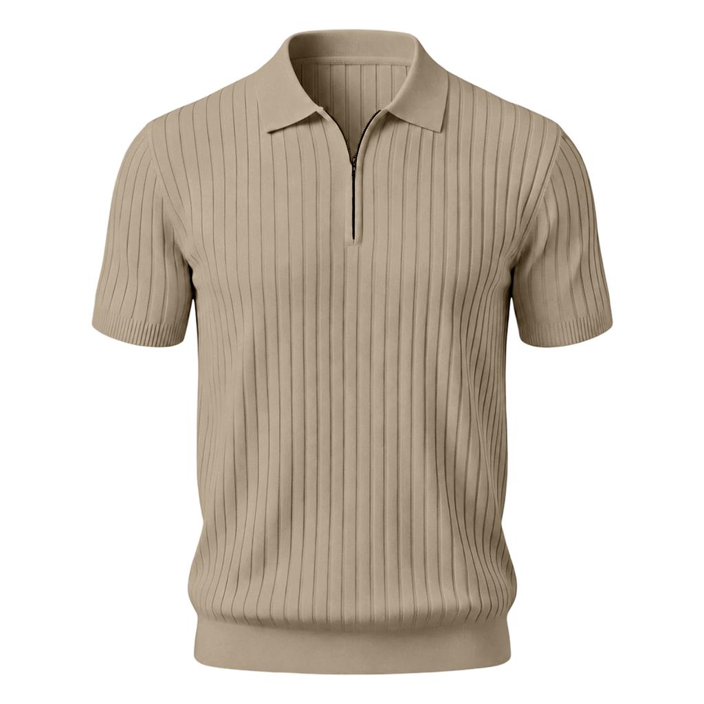 Men's Summer Short Sleeve Polo Shirt Ribbed Knit Half Zip Collar Casual Lightweight Breathable Pullover Top for Everyday Wear