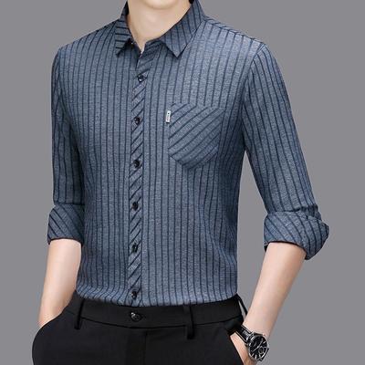 Smooth Anti-pilling Mulberry Silk Men's Long-sleeved Shirt Spring and Autumn New Striped Shirt No Ironing