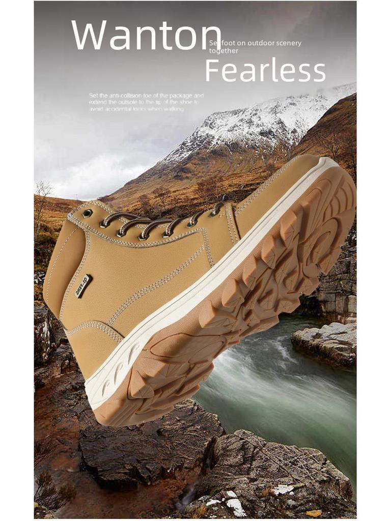Men's Large Size Outdoor High-Top Hiking and Work Boots with Warm Cotton Lining