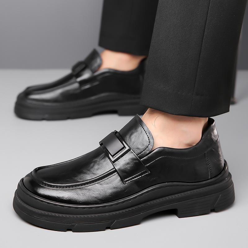 2025 Spring Autumn New Designer Cow Leather Dress Shoes for Fashion Solid Color Platform Loafers Male Black Casual Work Shoe Man