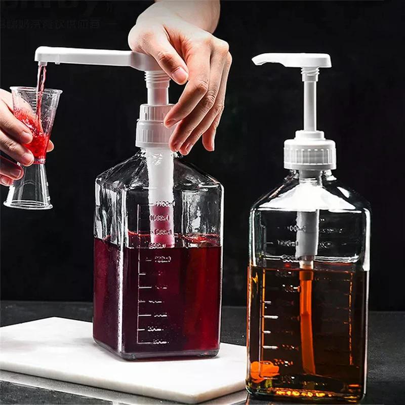 Domowy Dozownik Płynów 1600 ml Ze Skalą Syrop do Kawy Pszczela Butelka z Kroplomierzem z Głowicą Dyszy z Pompką Hydrauliczną Kuchenny Słoik na Miód Pojemnik