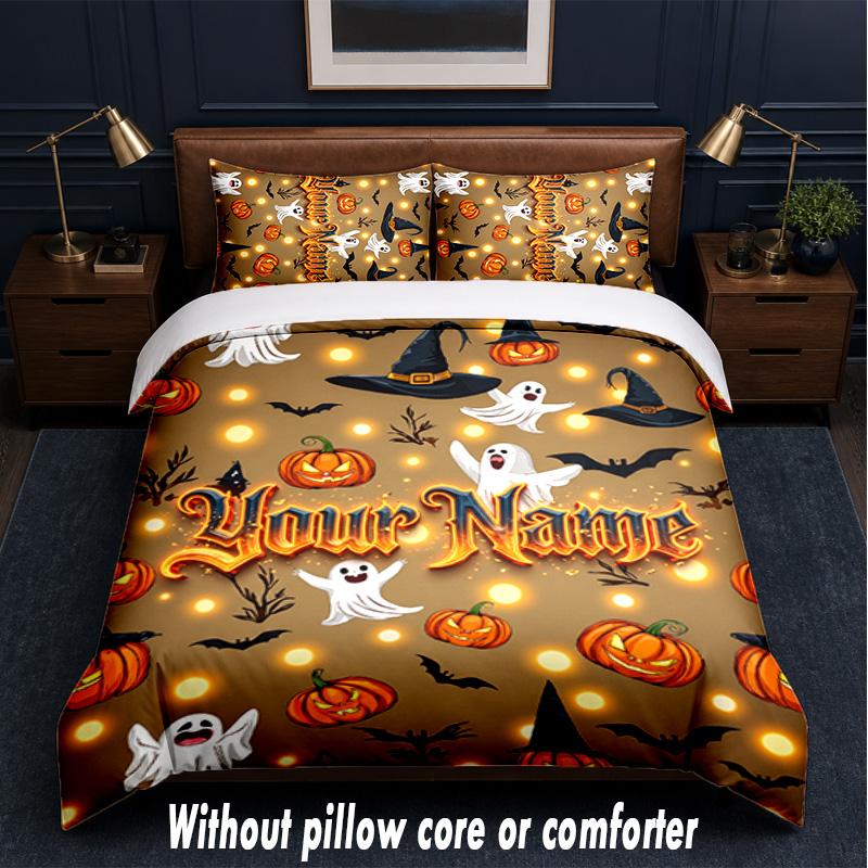 Halloween Theme Custom Text Or Name 3Pcs Bedding Set,1 Flat Sheet & 2 Pillowcases Personalized Home Bedding