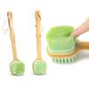 1Pc Silicone Brush Head Back Scrubber Shower Brush With Long Wooden Handle Dry Skin Exfoliating Body Massage Cleaning Tool