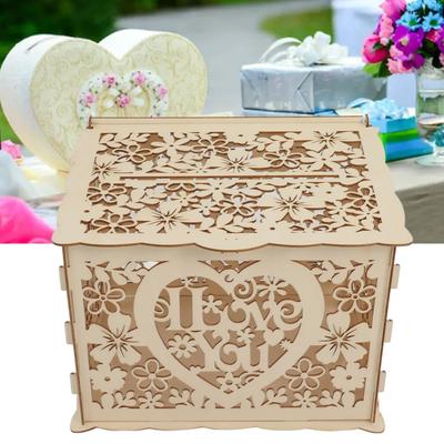 DIY Hollow Wooden Box Gift Card Case Wedding Reception Decoration Box Easy Assembly