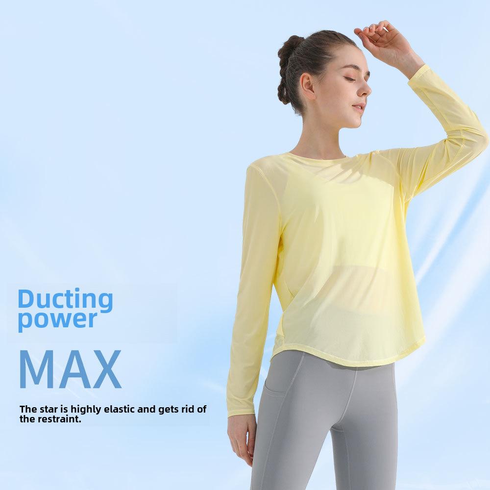 Women's Breathable Long Sleeve Round Neck Yoga Top - Slim Fit Running Fitness T-Shirt