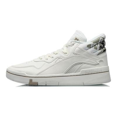 Li Ning Superwave Textile, Synthetic Leather Slip Resistant Abrasion Resistant Mid Top Skateboard Shoes Men's White AGCQ061-1