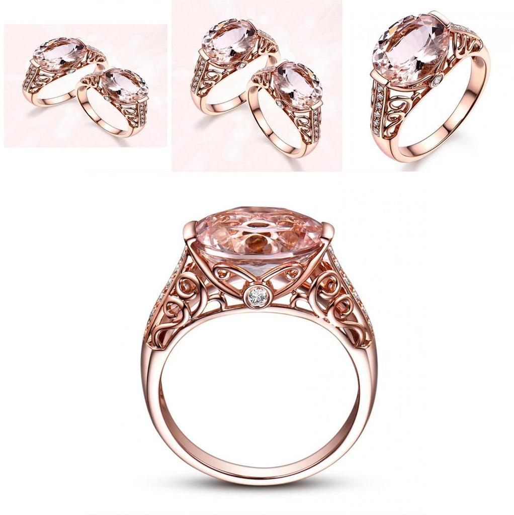 Elegant Rose Gold Color Crystal Flower Wedding Rings For Women Jewelry Accessories