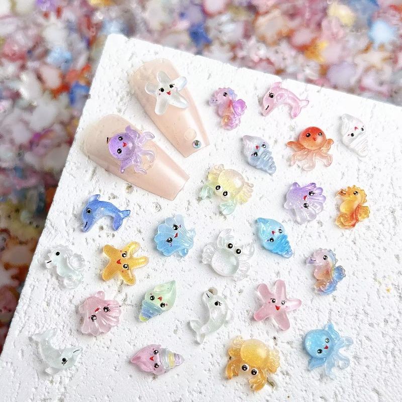 40/70 cute resin mini sparkling ocean themed decorative accessories, including octopus, dolphin, starfish, crab, seahorse, shell