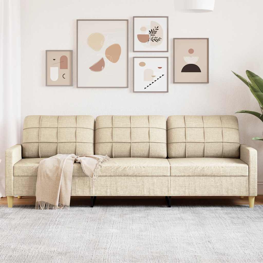 3 Seater Sofa Cream 210 Cm Fabric