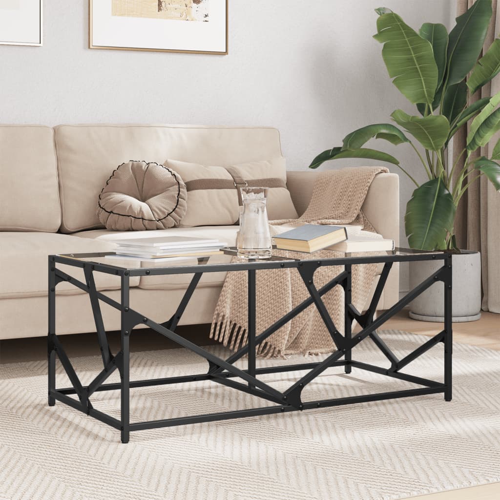 Coffee Table with Glass Top, 98.5x50x41 Cm, Steel