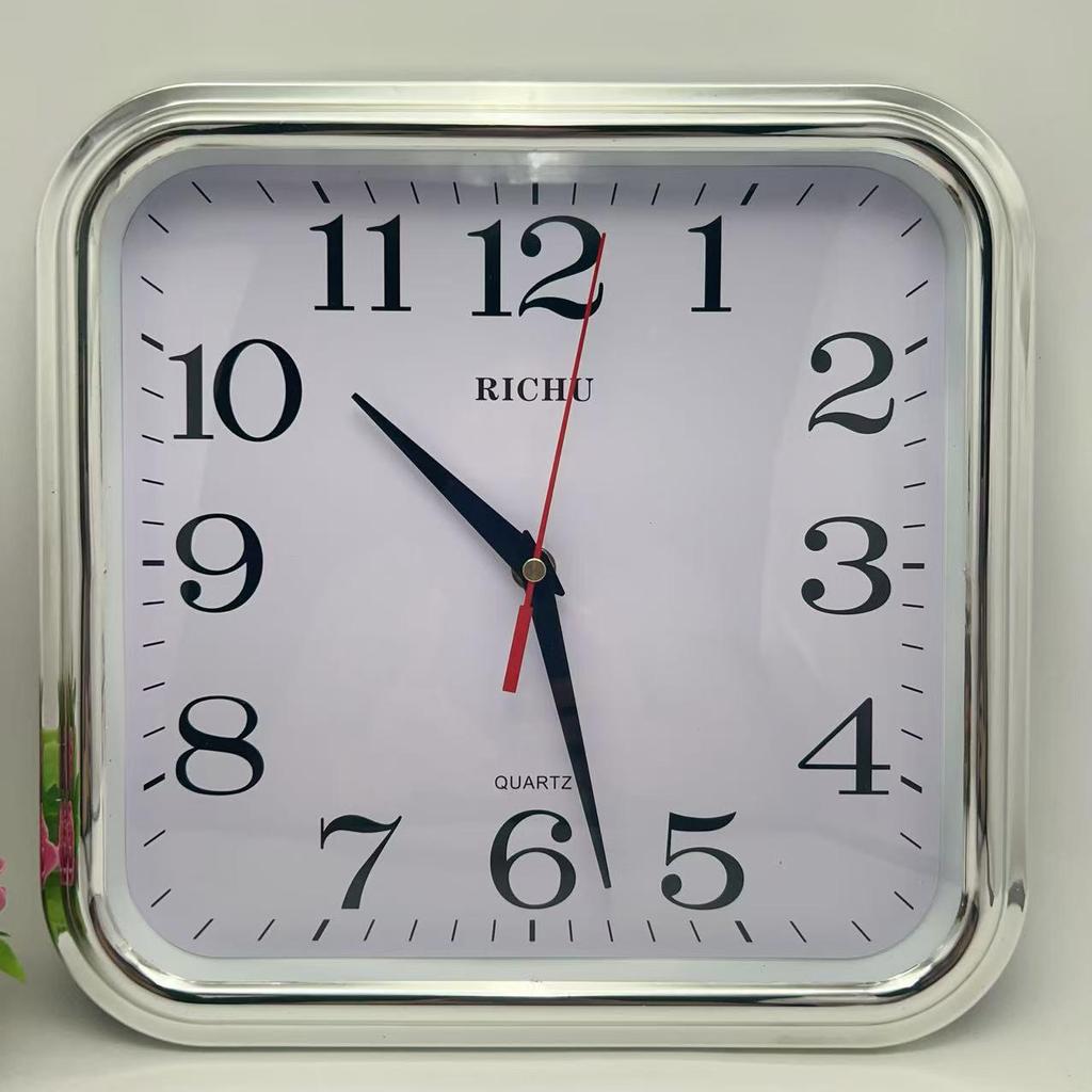 12-Inch Square Wall Clock with Large Numbers and Quartz Movement, Silent Second-Hand, Battery-Operated for Living Room.